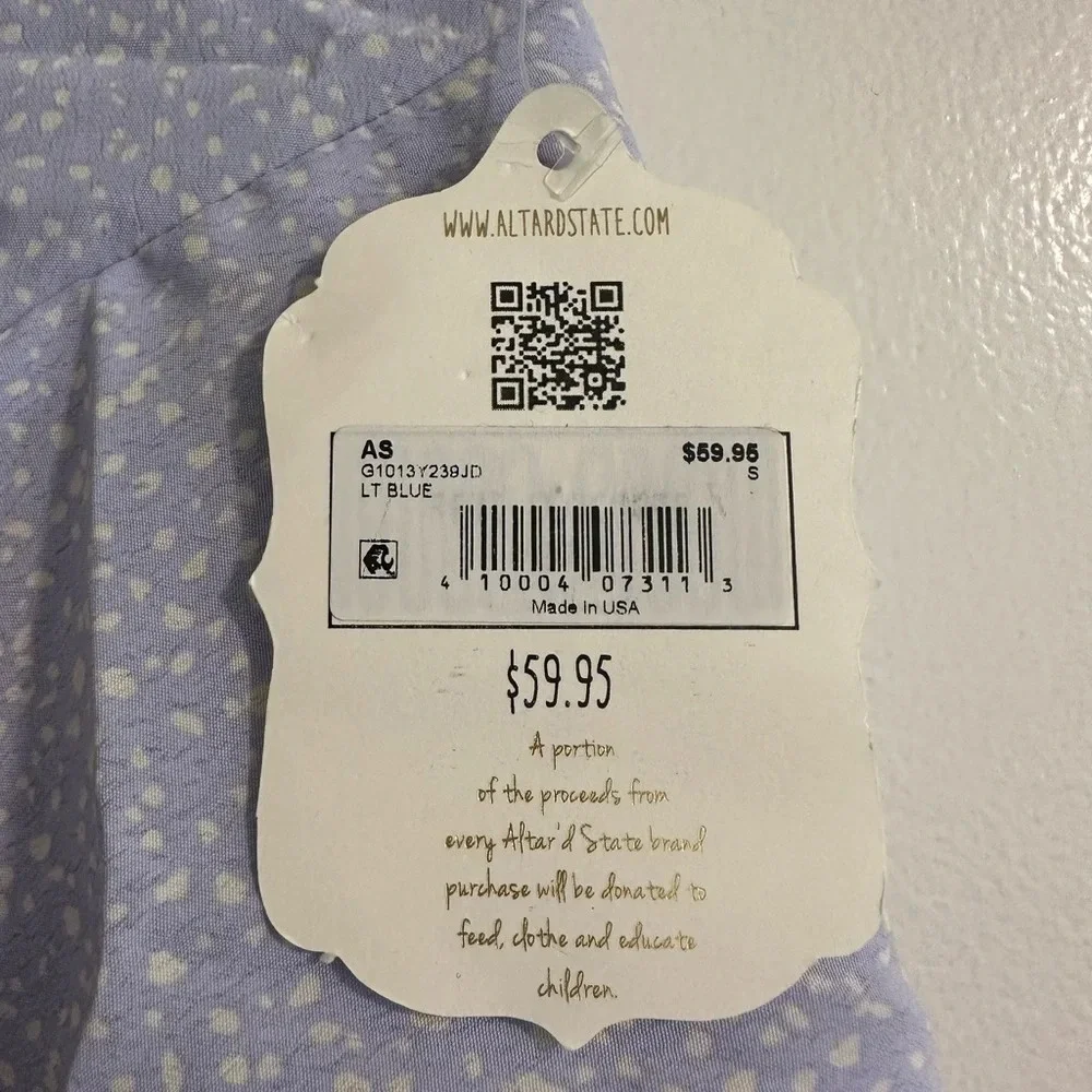 NWT Altar'd State Small Lilac and White Shirt